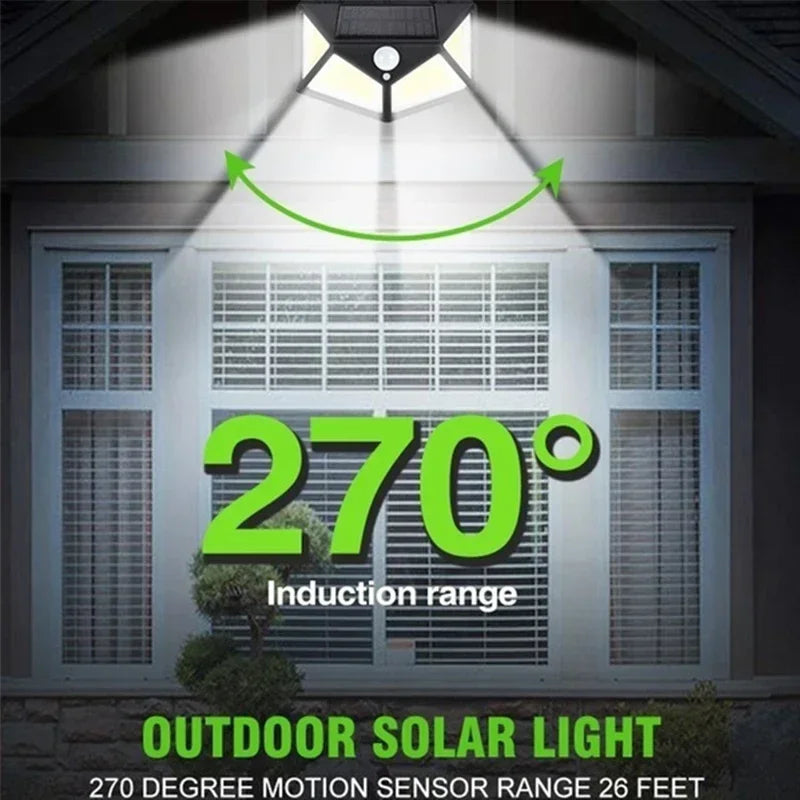 100 LED Solar Wall Lights with Motion Sensor for Outdoor Security - Smarsty
