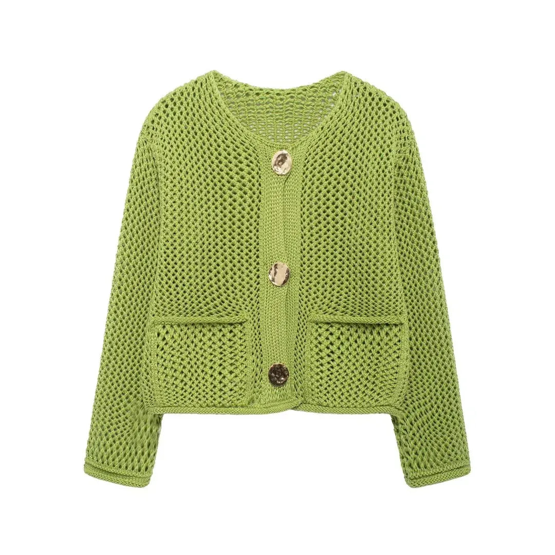 TRAF Autumn Winter Knitted Cardigans For Women Casual Button Long Sleeve Female Sweater 2024 Fashion Loose Lady Cardigans Coat - Smarsty