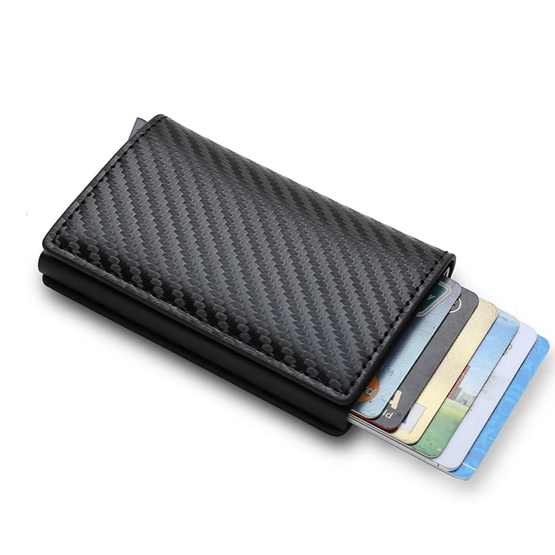 Anti Rfid Carbon Fiber ID Credit Card Holder Men Wallets Mini Automatic Pop up Bank Cardholder Case Minimalist Vallet Choice
