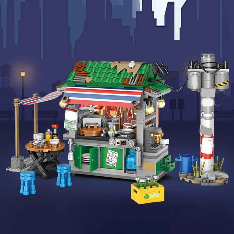 New Style Food Stall Braised Octopus Restaurant Mini Building Blocks by Smarsty