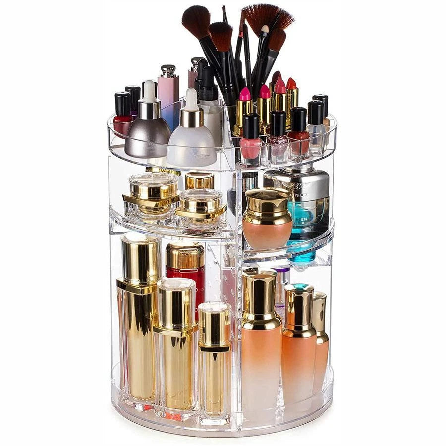 1pc Cosmetic Organiser, 360 degree rotatable adjustable cosmetic storage display case, easy assembly required by Smarsty