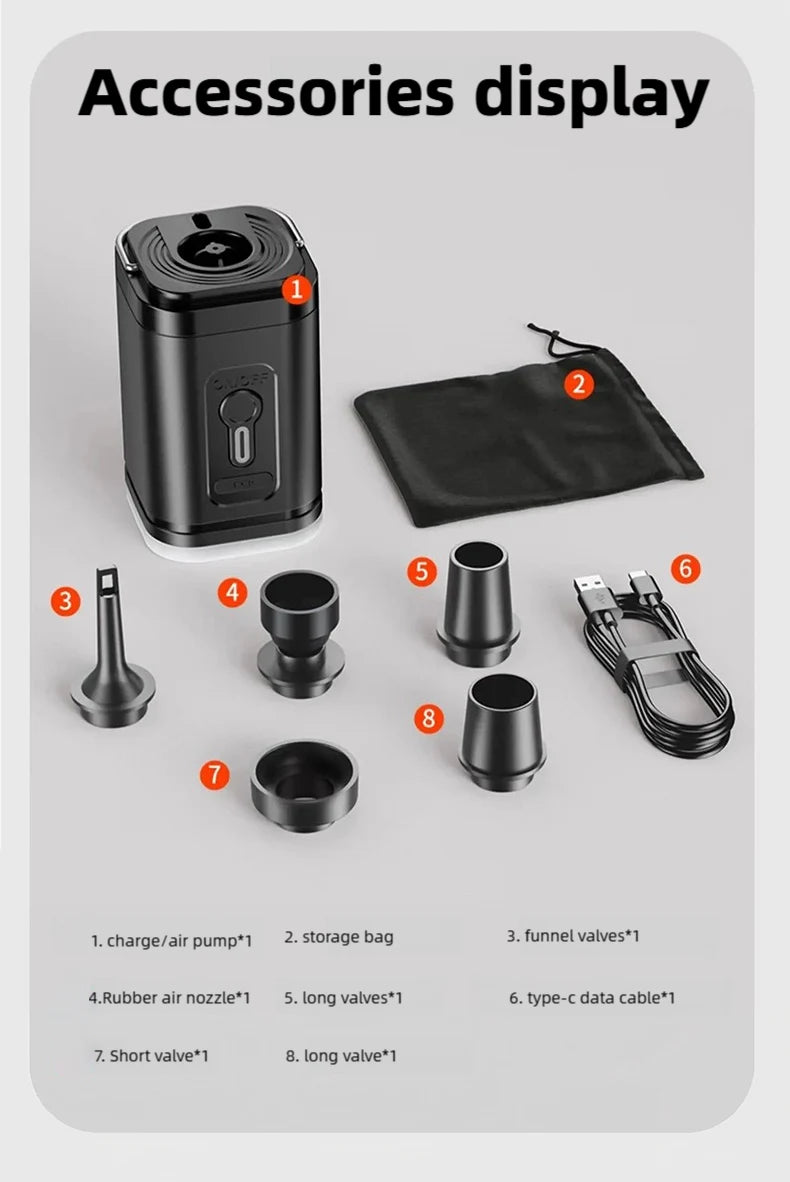 Cordless Electric Air Pump With Lights For Camping - Smarsty