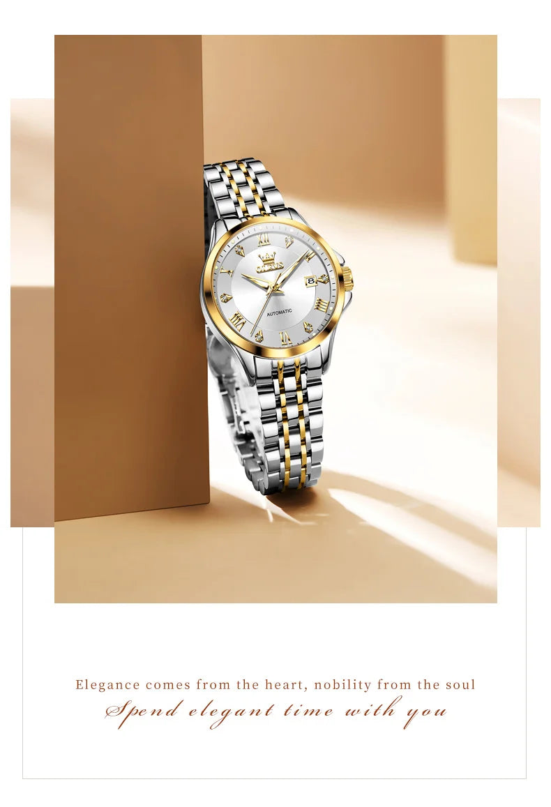OLEVS Women's Stainless Steel Automatic Watch with Dual Calendar - Smarsty