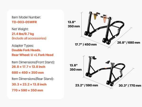 SucceBuy Motorcycle Stand Lift 850lbs Front Rear Combo Stand Lift Front Wheel Dual-Fork Stand Rear U+L Fork Swingarm Spool Stand - Smarsty