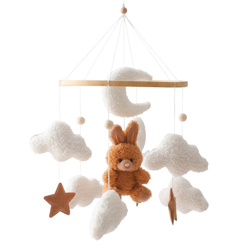 Wooden Crib Mobile Baby Bed Bell Rattle Toy Soft Felt Cartoon Bear Mobile Hanging Newborn Music Box Bed Bell Hanging Bracket Toy by Smarsty