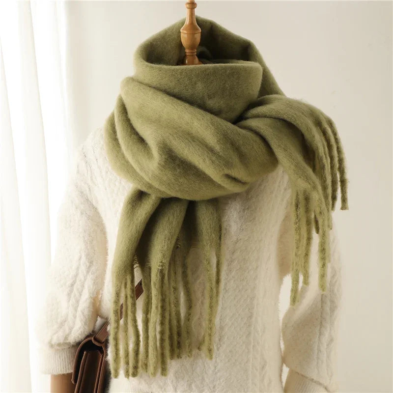 Winter Scarf for Women Cashmere Warm Solid Pashmina Blanket Wraps Female Thick Soft Bufanda Big Tassel Shawl Long Poncho Echarpe - Smarsty