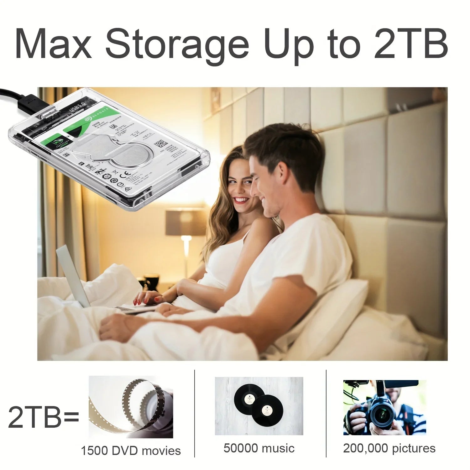 Transparent HDD Case HDD Enclosure 2.5 Inch SSD SATA To USB Type-C Adapter Portable External Hard Drive Box Tool-Free