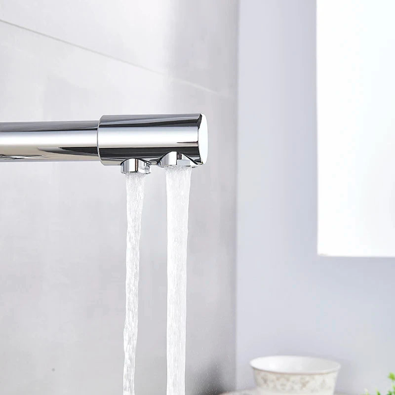 Chrome Kitchen Faucet with Pure Water Filter and Dual Handles - Smarsty
