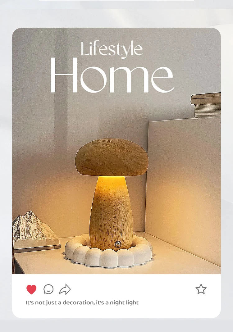 Wooden Mushroom Night Light with Stepless Dimming - Smarsty