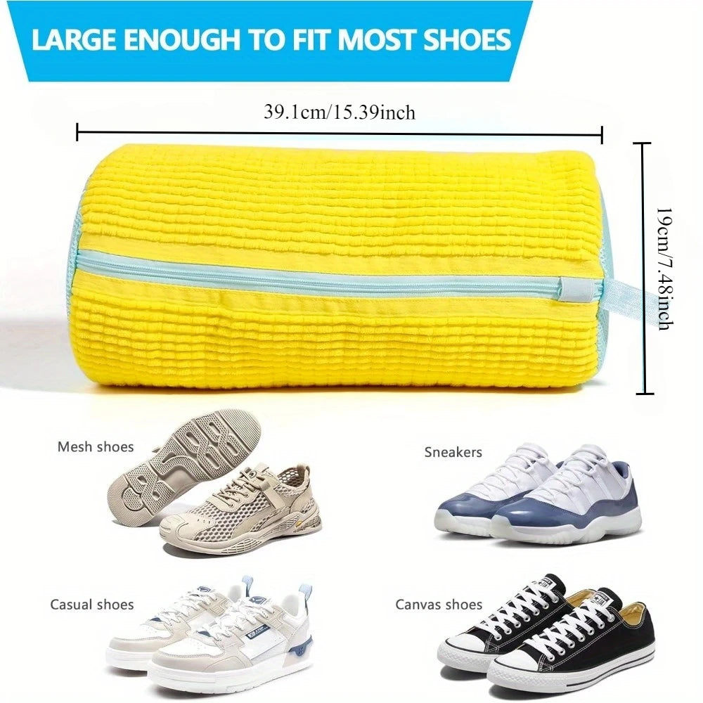 Durable Shoe Washing Machine Bag for All Shoe Types-Yellow with Blue Zipper,Ideal for Sneakers and Casual Shoes,Laundry Wash Bag - Smarsty