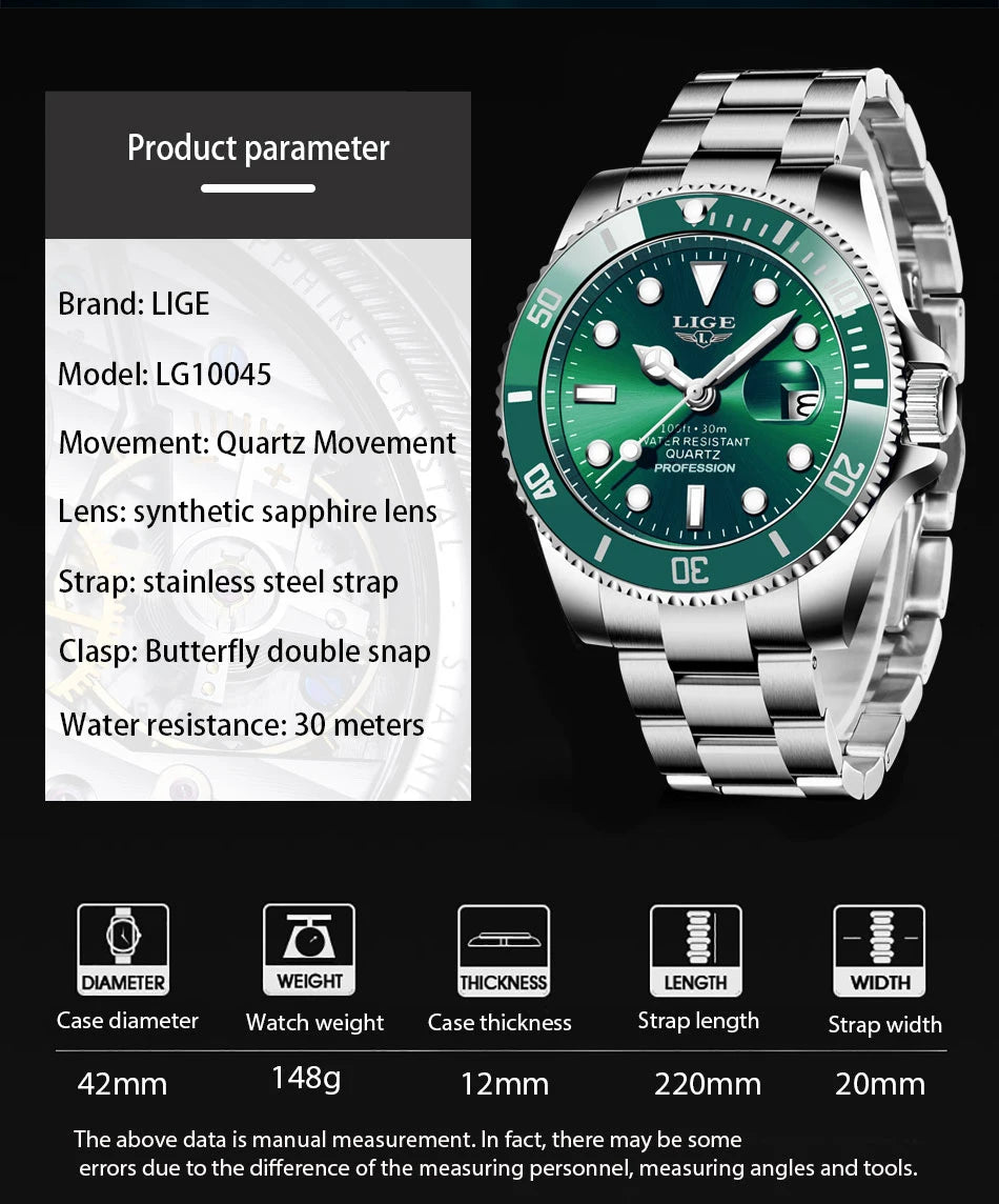 LIGE Luxury Waterproof Diver Watch for Men - Smarsty