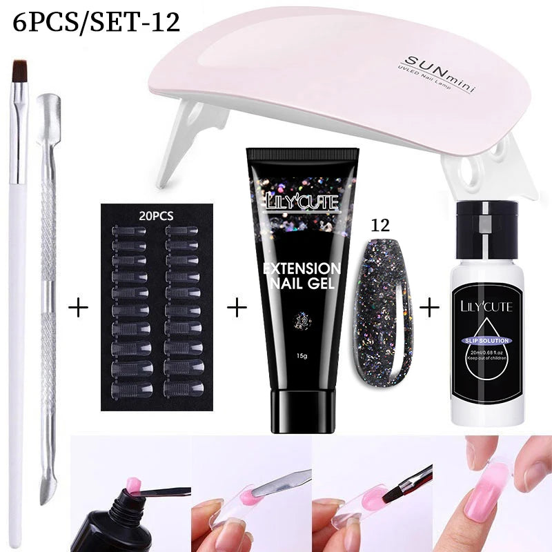 LILYCUTE Nail Gel Set with 6W LED Lamp for Quick Manicure - Smarsty