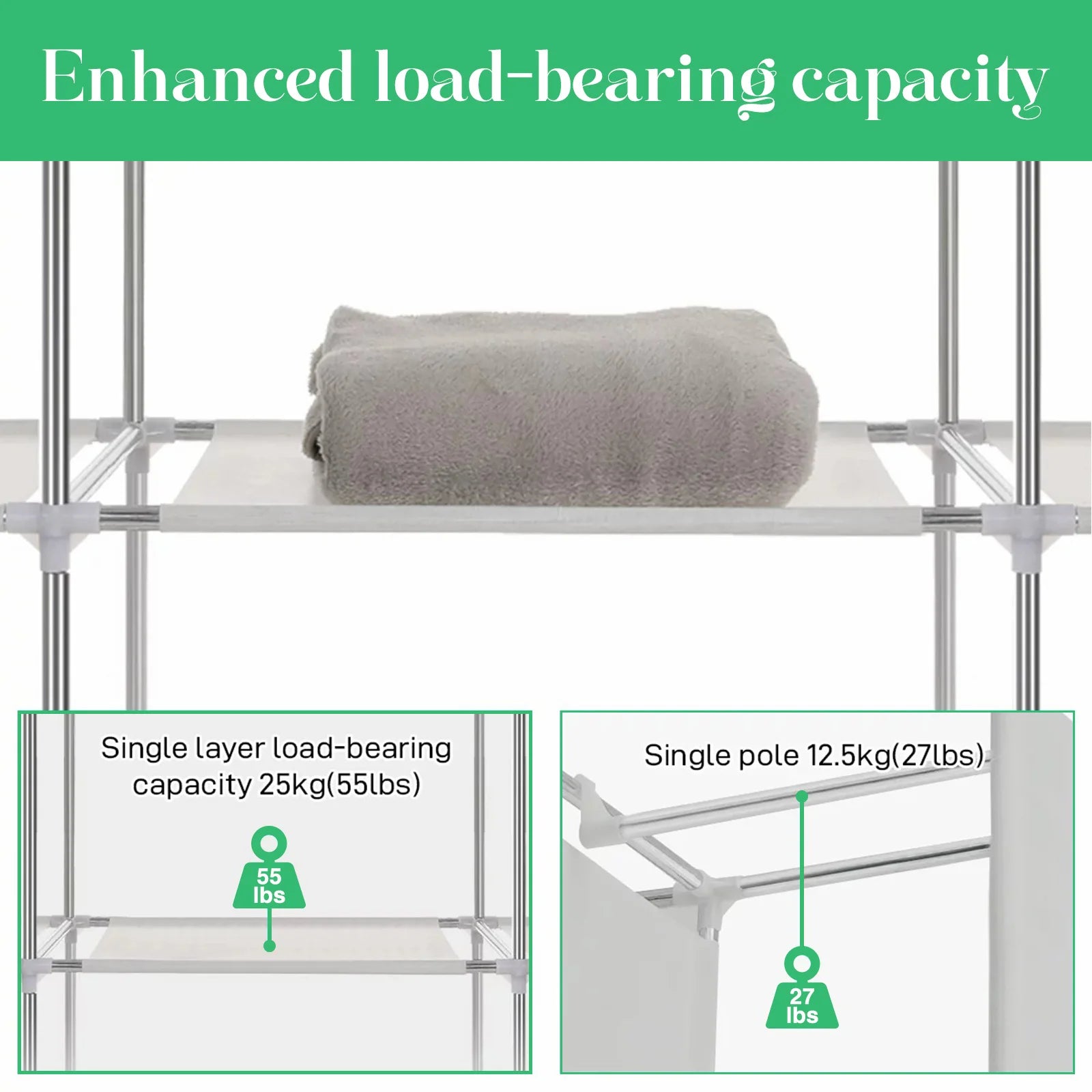 Closet Wardrobe Organizer Storage Rack Portable Clothes Shoe Clothing Shelf Dustproof Non-woven Fabric Quick and Easy to Assembl