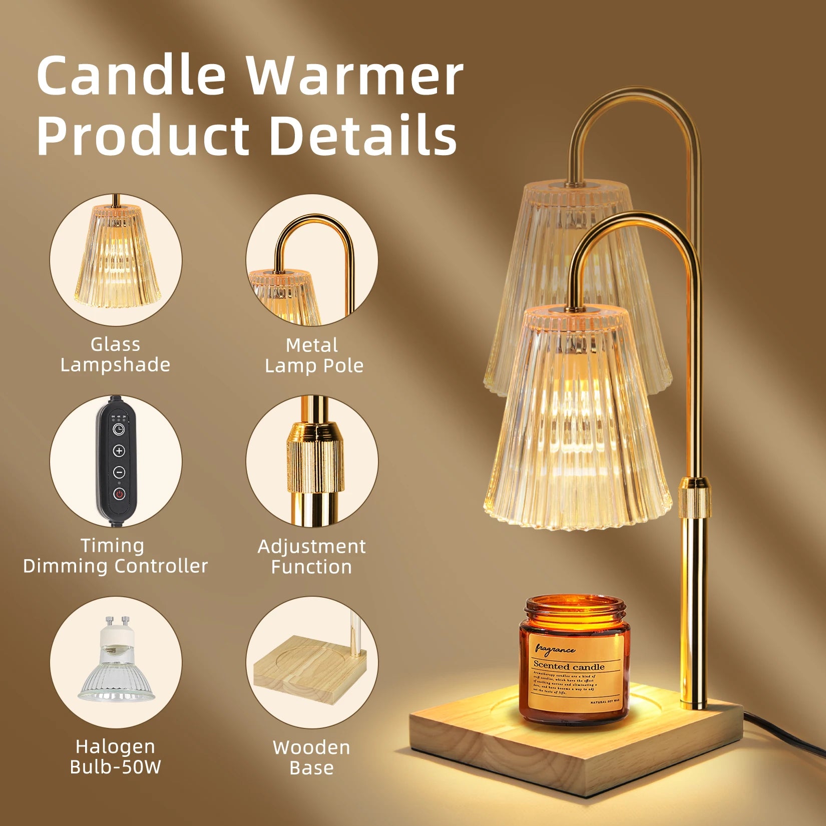 Candle Heating Lamp With Adjustable Height Electric Candle Heating Light with Timer Suitable For Scented Large Cans Of Candles