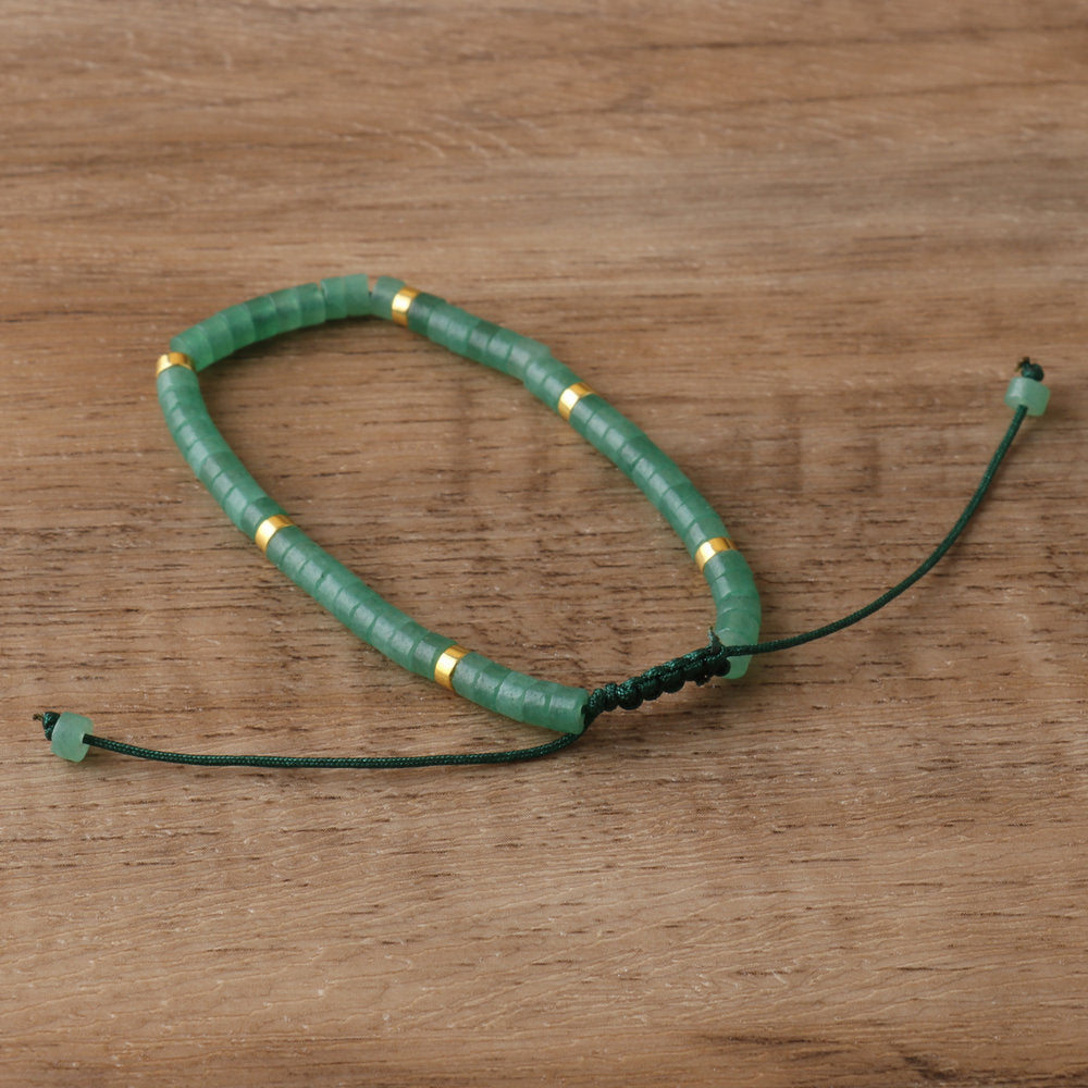 Green Aventurine Bead Bracelet Adjustable Natural Stone - Smarsty