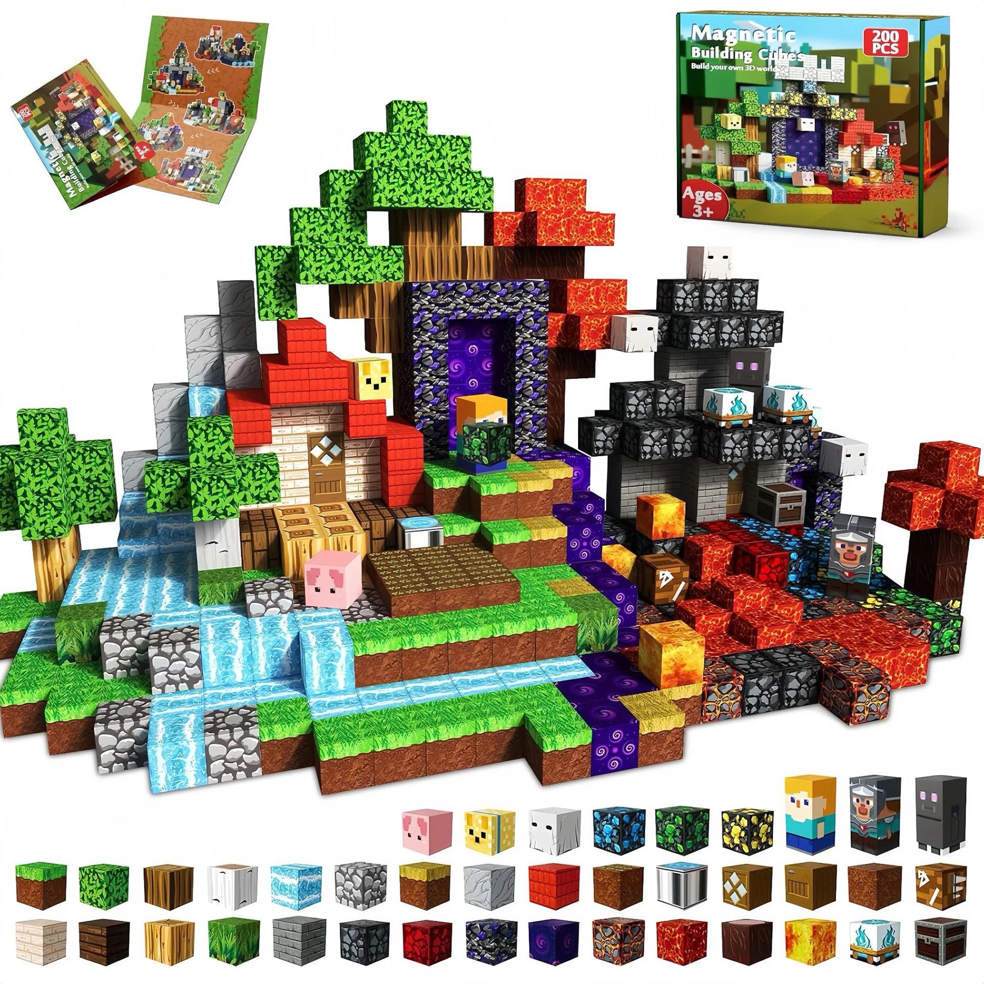 300pcs Warped Forest Magnetic Building Blocks Set, My World Figures Bricks, STEM Educational Toys for Kids, Gifts for Boys Girls
