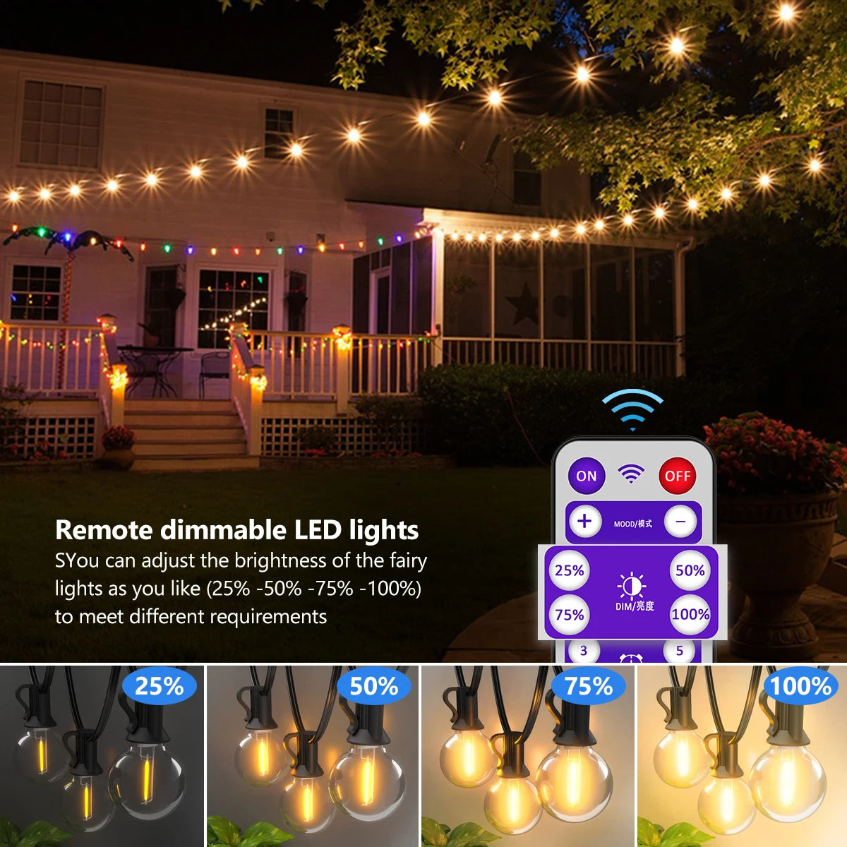 Mexllex 15.5M G40 Solar String Lights Outdoor with 8 Light Modes - Smarsty