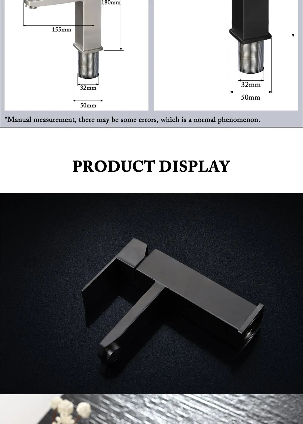 Black Square Bathroom Faucet Hot and Cold Mixer - Smarsty