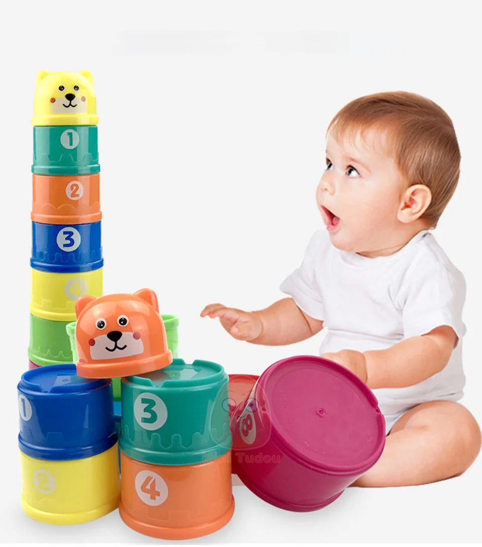 Baby Toys Stacking Cup Cartoon Early Educational Learning Color Number Nesting Sorting Bath Shower Play Water Sand Game For Kids - Smarsty