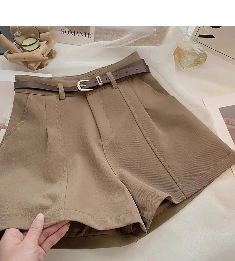 Casual Women A-Line Shorts Fashion Office Lady Commute Vintage Solid High Waist Short Pants Casual Streetwear Summer Trousers - Smarsty