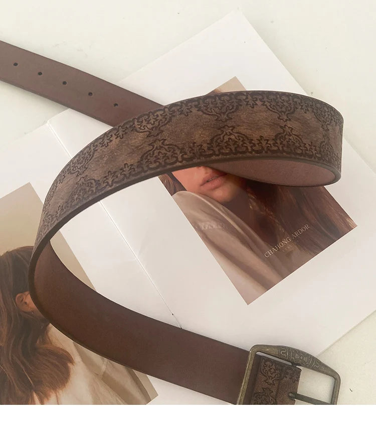 Y2K Retro Women Belt Casual PU Leather Brown - Smarsty