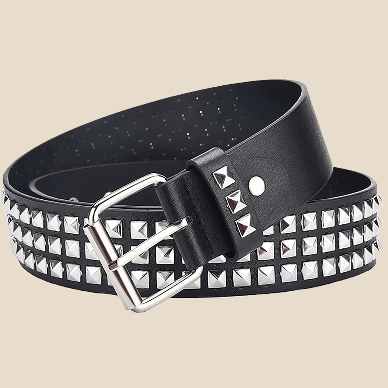 Unisex Square Bead Rivet Punk Metal Belt - Smarsty