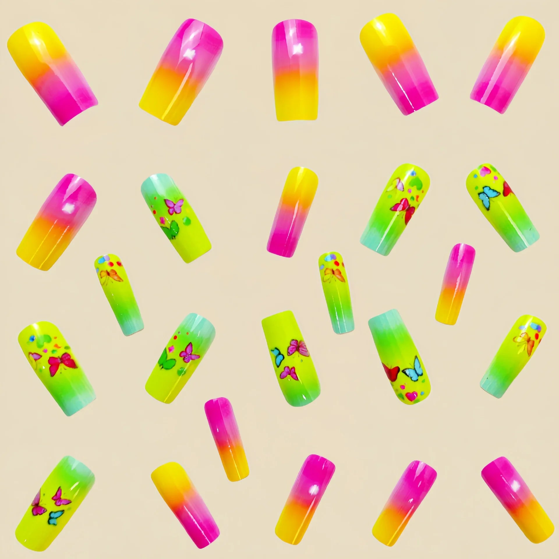 24 Piece Set Medium Long Press On Nails with Peach Flower Design - Smarsty