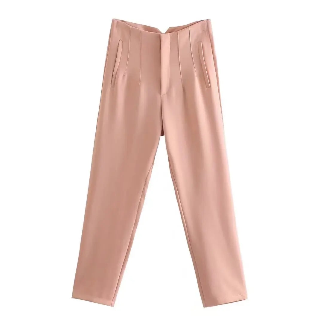 TRAFZA Women Elegant Solid Pencil Pants High Waist Pant For Women Casual Streetwear Woman Trousers Office Wear Chic Pant - Smarsty