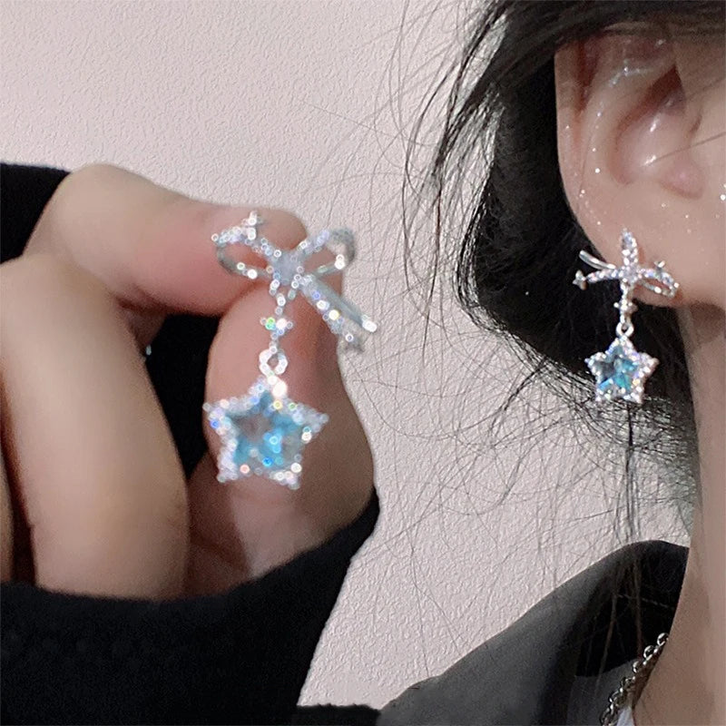 Y2K Pink Heart Star Tassel Earrings for Trendy Kpop Style - Smarsty