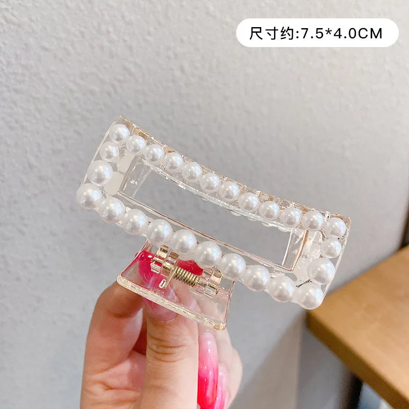 Large Pearl Hair Claw Clip Acrylic Fashion Barrette Stylish - Smarsty