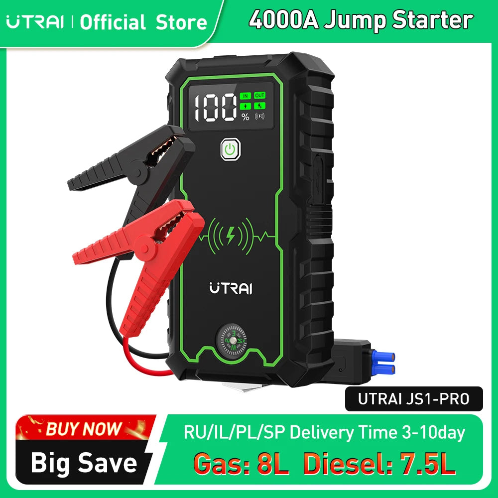 UTRAI Power Bank 4000A Jump Starter Portable Charger Car Booster 12V Auto Starting Device Emergency Car Battery Starter