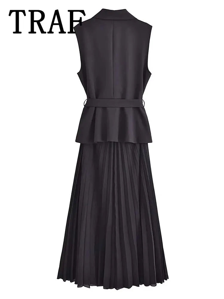 Corset Dress Women Pleated Vests Long Dresses for Women 2024 Sleeveless Office Party Dress Ruched Midi Evening Dresses - Smarsty