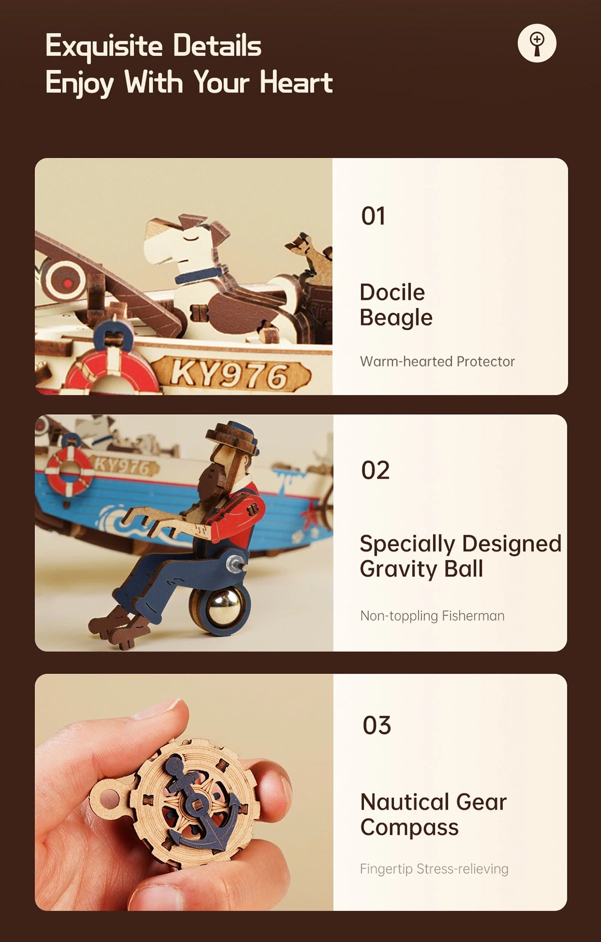 Robotime Rokr Gravity Swing Model Building Kit 3D Wooden Puzzle kit Sky Captain kit Ocean Fisher kit Best Gifts for Adults Teens