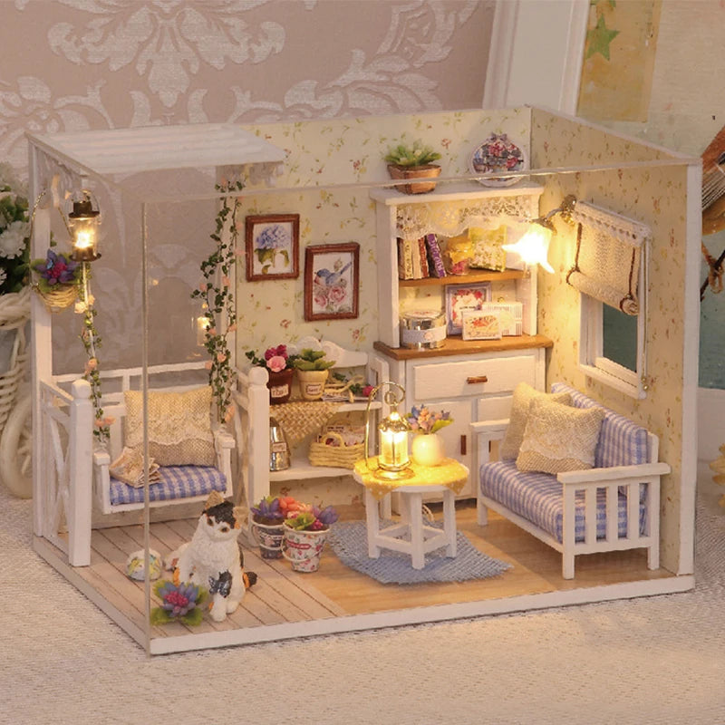 DIY Wooden Miniature Doll House Model Building Kits Small House Toy With Furniture For Children Gift Wooden Crafts Dollhouse by Smarsty