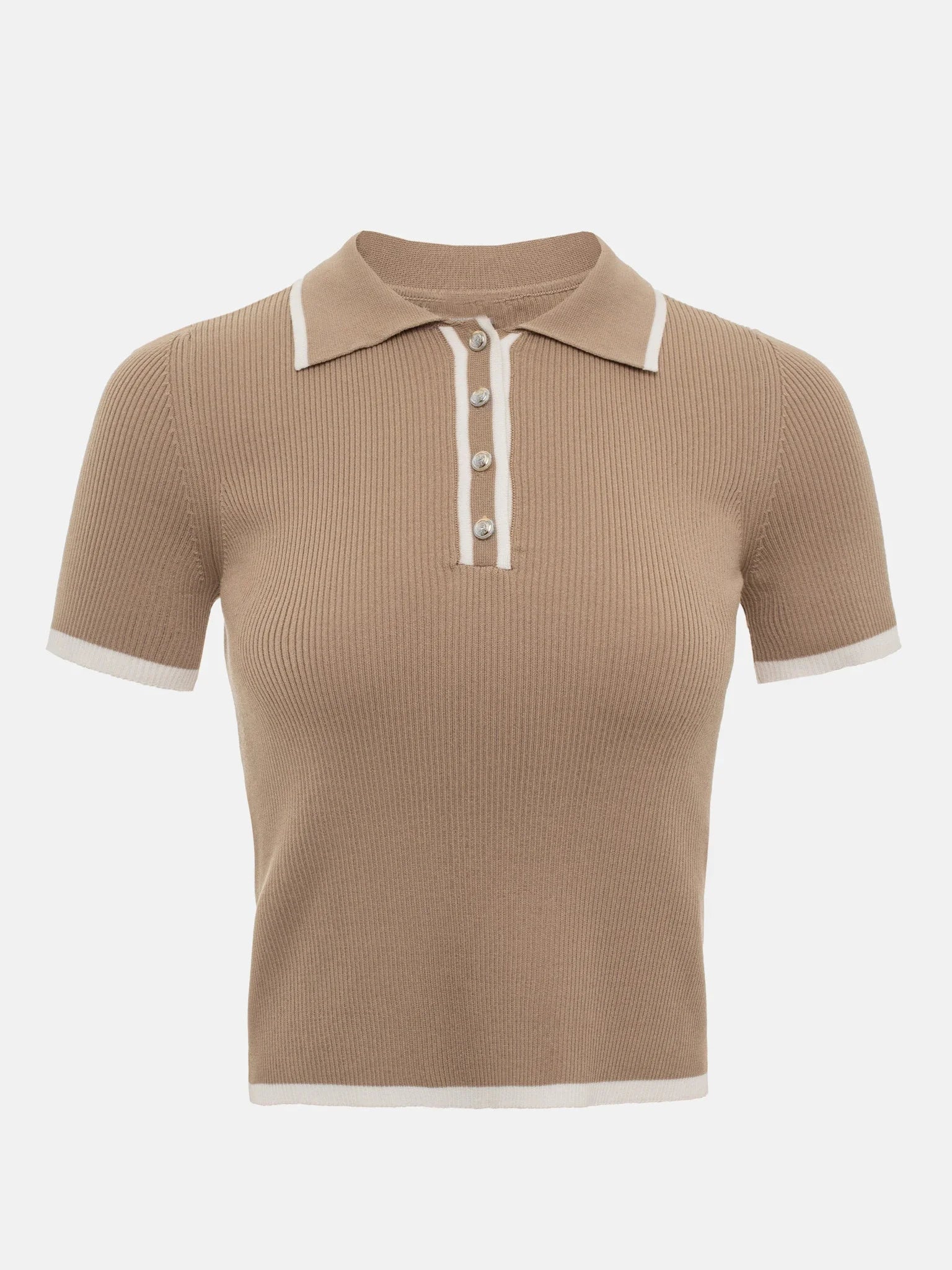 Talenza Women's Knitted Pullover Fashion Short Sleeve Patchwork Sweater Top Elegant Slim Contrast Lapel Knitted Pullover Top - Smarsty