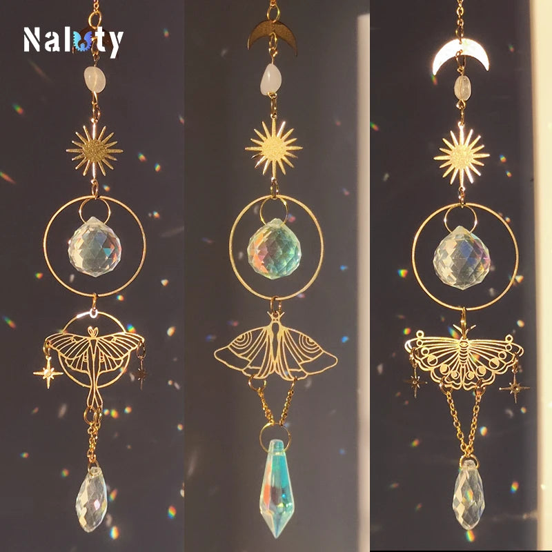 Golden Butterfly Crystal Pendant Suncatcher Wind Chimes - Smarsty