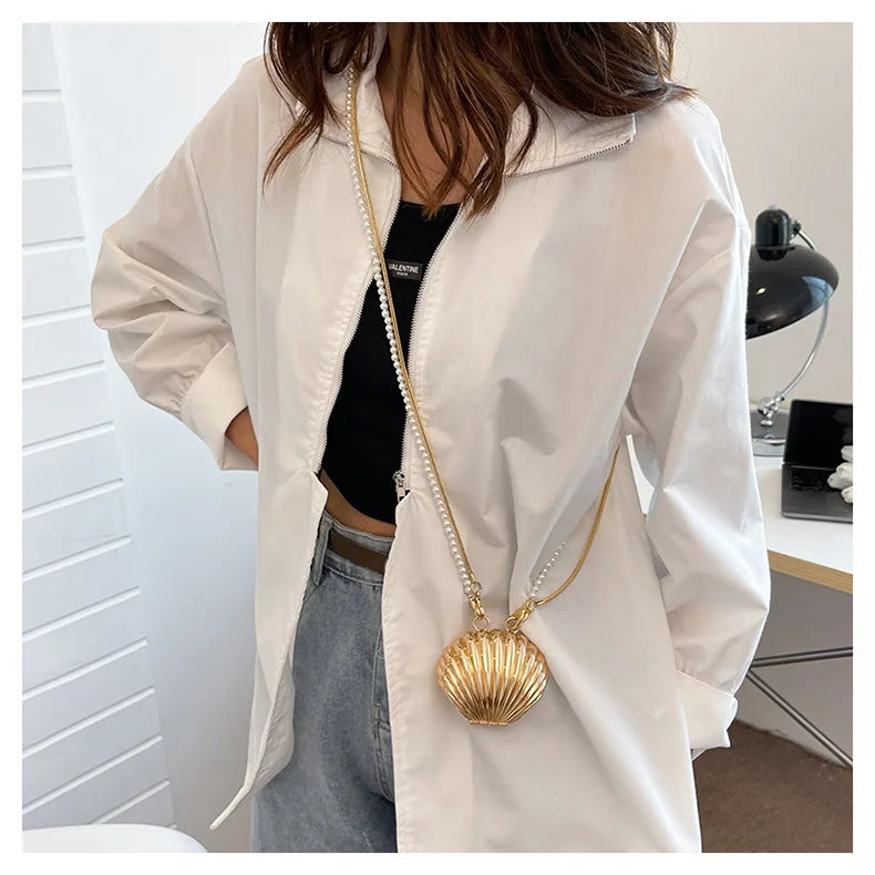 Pearl Mini Crossbody Bag Gold Shell Shoulder Purse Luxe - Smarsty