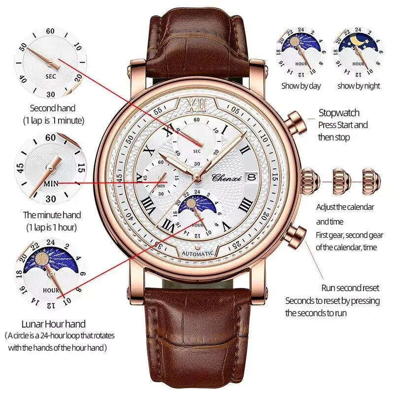 Chenxi Leather Chronograph Quartz Watch for Men - Smarsty