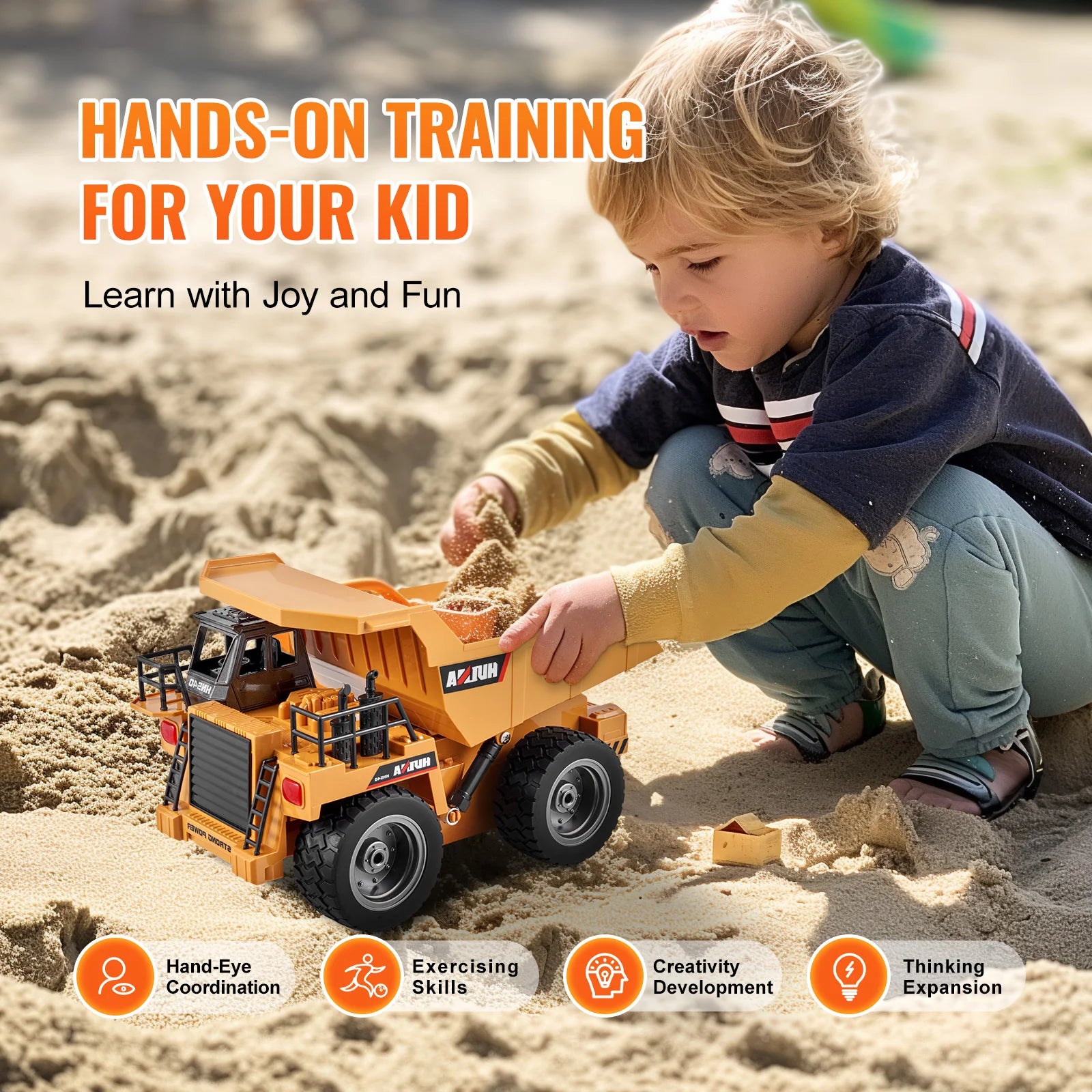 SucceBuy RC Car Children Toys Remote Control Dump Truck Toys 9-Channel with Battery for Toddlers Electric Car Kids Toys Gift