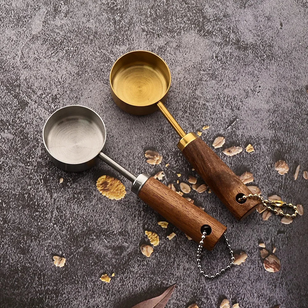 Gold Wooden Handle Stainless Steel Measuring Cups Set - Smarsty