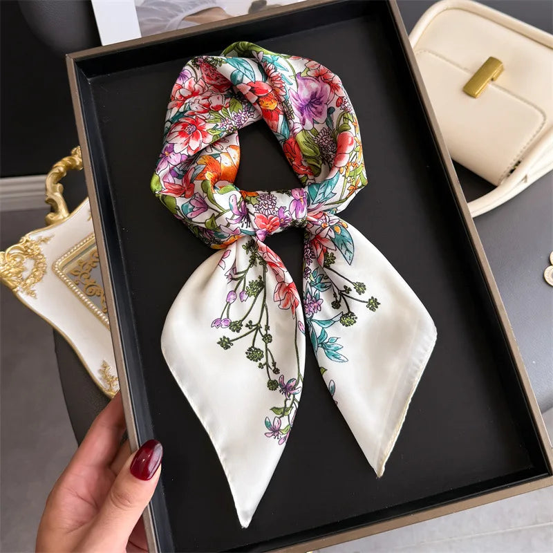 Bohemian Silk Square Scarf for Women Luxury Floral Print - Smarsty