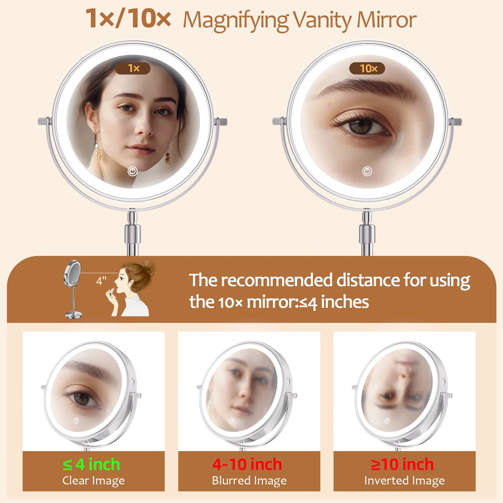 8 Inch Makeup Mirror With Light And 10X Magnification - Smarsty