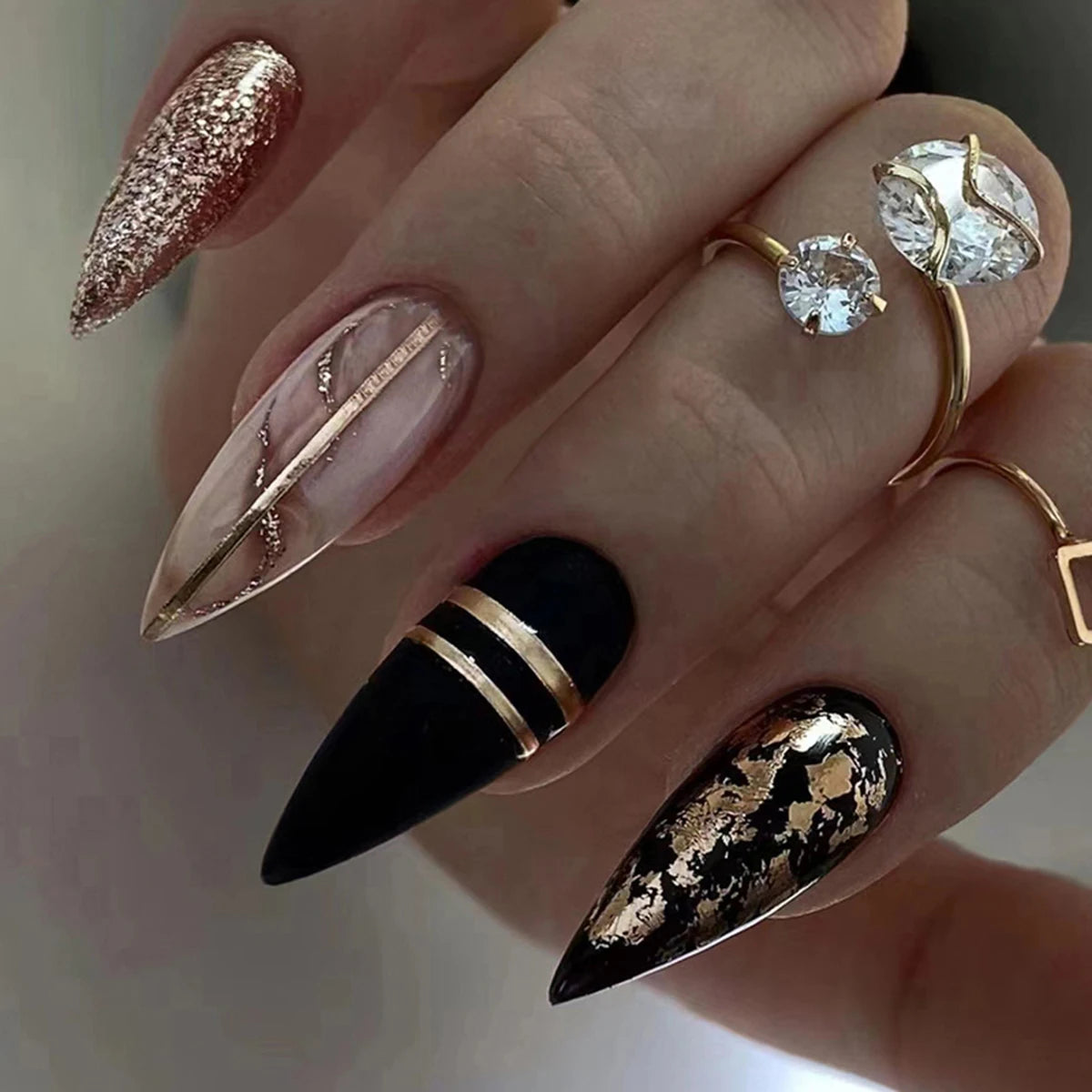 Extra Long Stiletto Black Full Cover Fake Nails - Smarsty