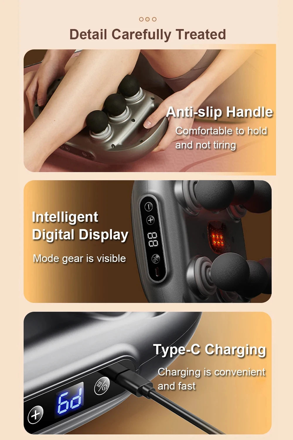 High Frequency Fascia Gun Muscle Massager with Six Heads - Smarsty