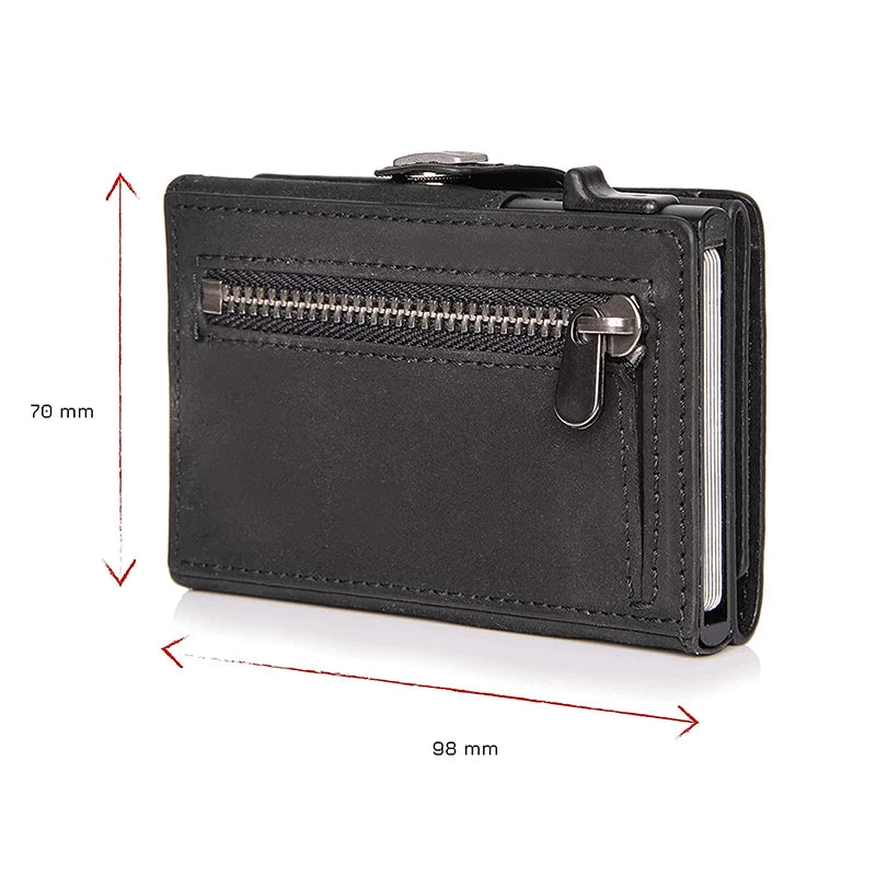 Pop-Up Credit Card Case with RFID Protection Genuine Leather Wallet with Compartment for Notes and Coins for Men and Women