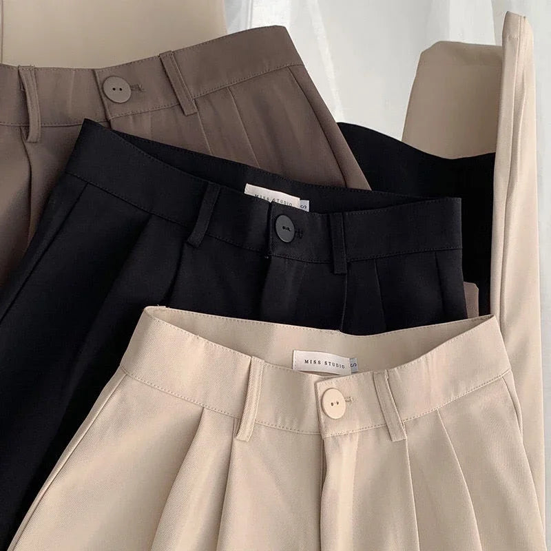 High Waist Women Suit Pants Fall Straight Office Ladies Korean Fashion Trousers Casual Button Loose Female Black Pants New 2024 - Smarsty