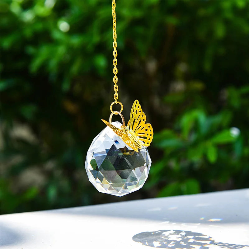 Handmade Butterfly Crystal Ball Prism Suncatcher Decor - Smarsty