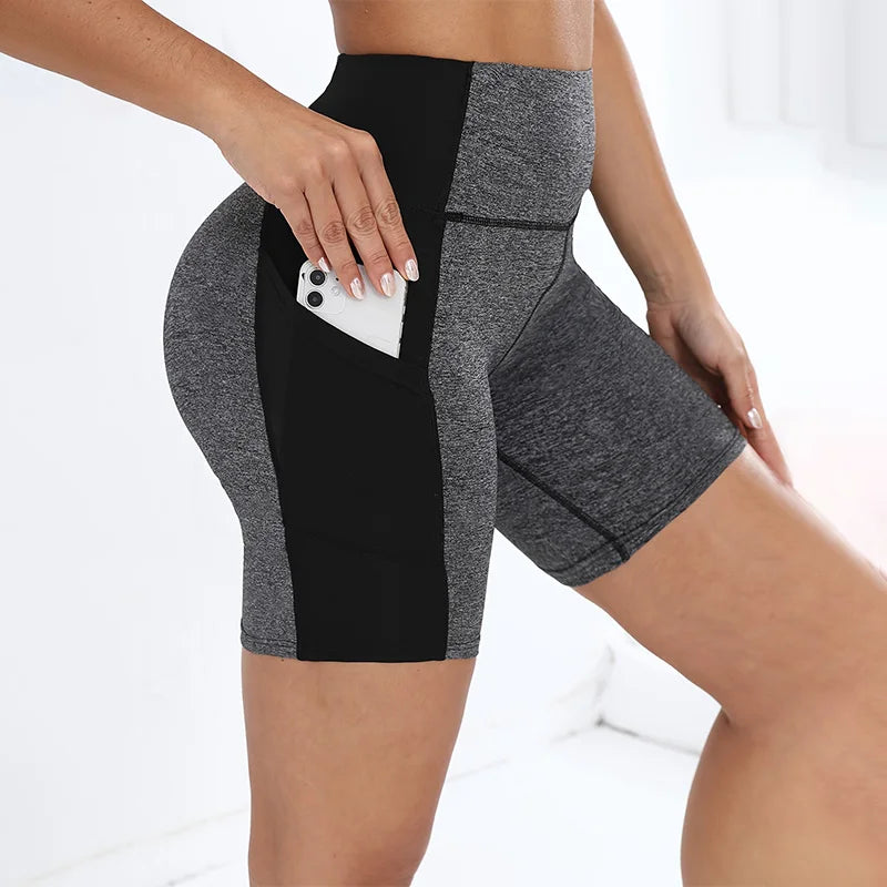 Colorblocked High Waist Yoga Shorts,Shorts for Women Tummy Control Workout Shorts for Women - Smarsty