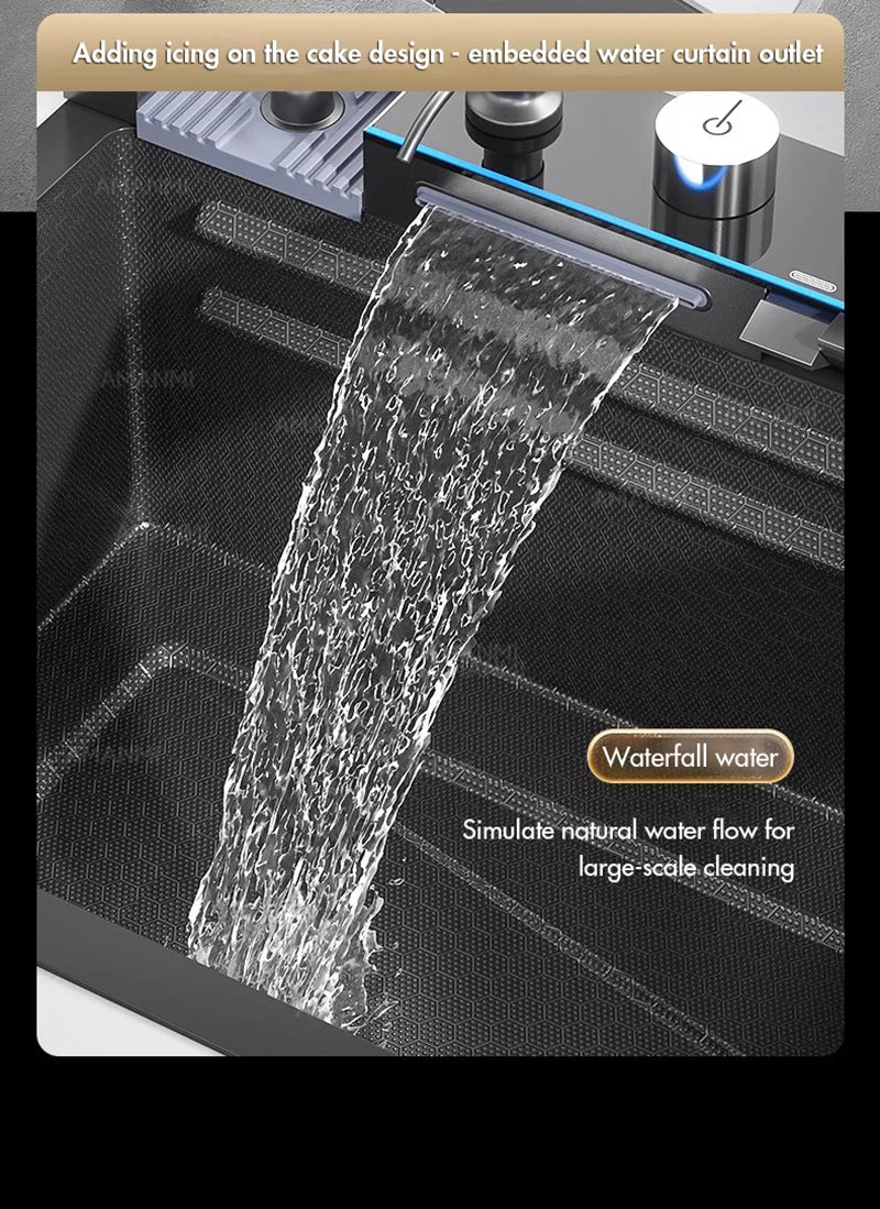 Large Stainless Steel Kitchen Sink with Digital Faucet Display - Smarsty