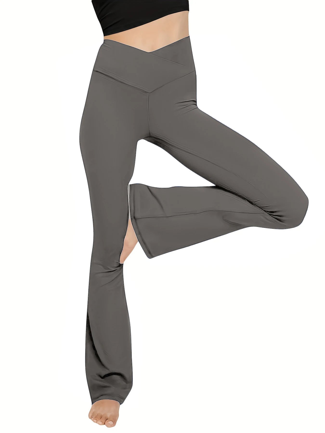 Crossover Flare Leggings for WomenHigh Waist V Cross Bootcut Bell Bottoms Tummy Control Yoga Pants - Smarsty